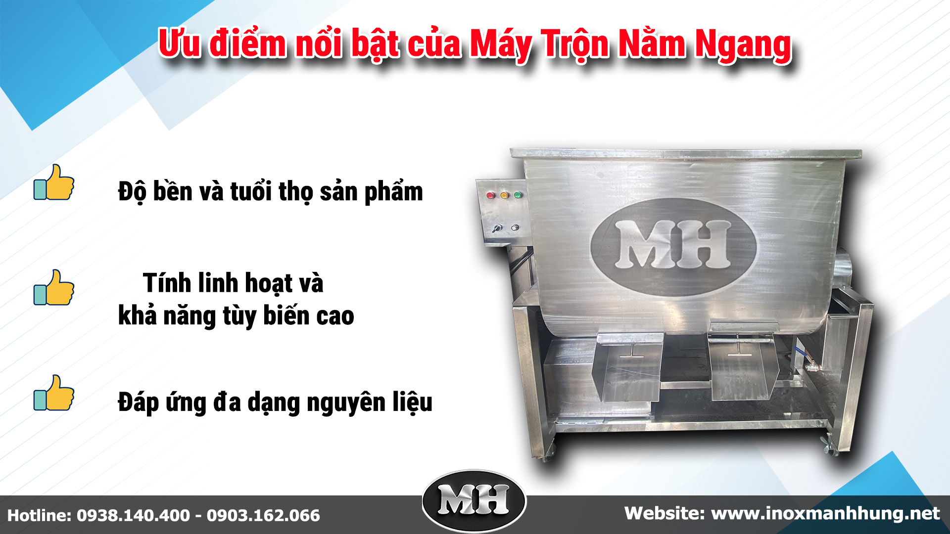 Một số ưu điểm nổi bật của máy trộn nằm ngang tại Inox Mạnh Hưng