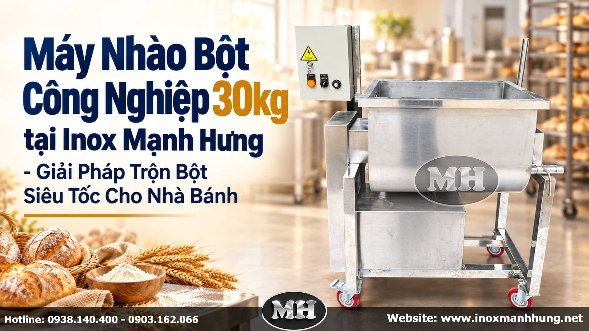 Máy Nhào Bột Công Nghiệp 30kg Inox 304 - Giải Pháp Trộn Bột Siêu Tốc Cho Nhà Bánh