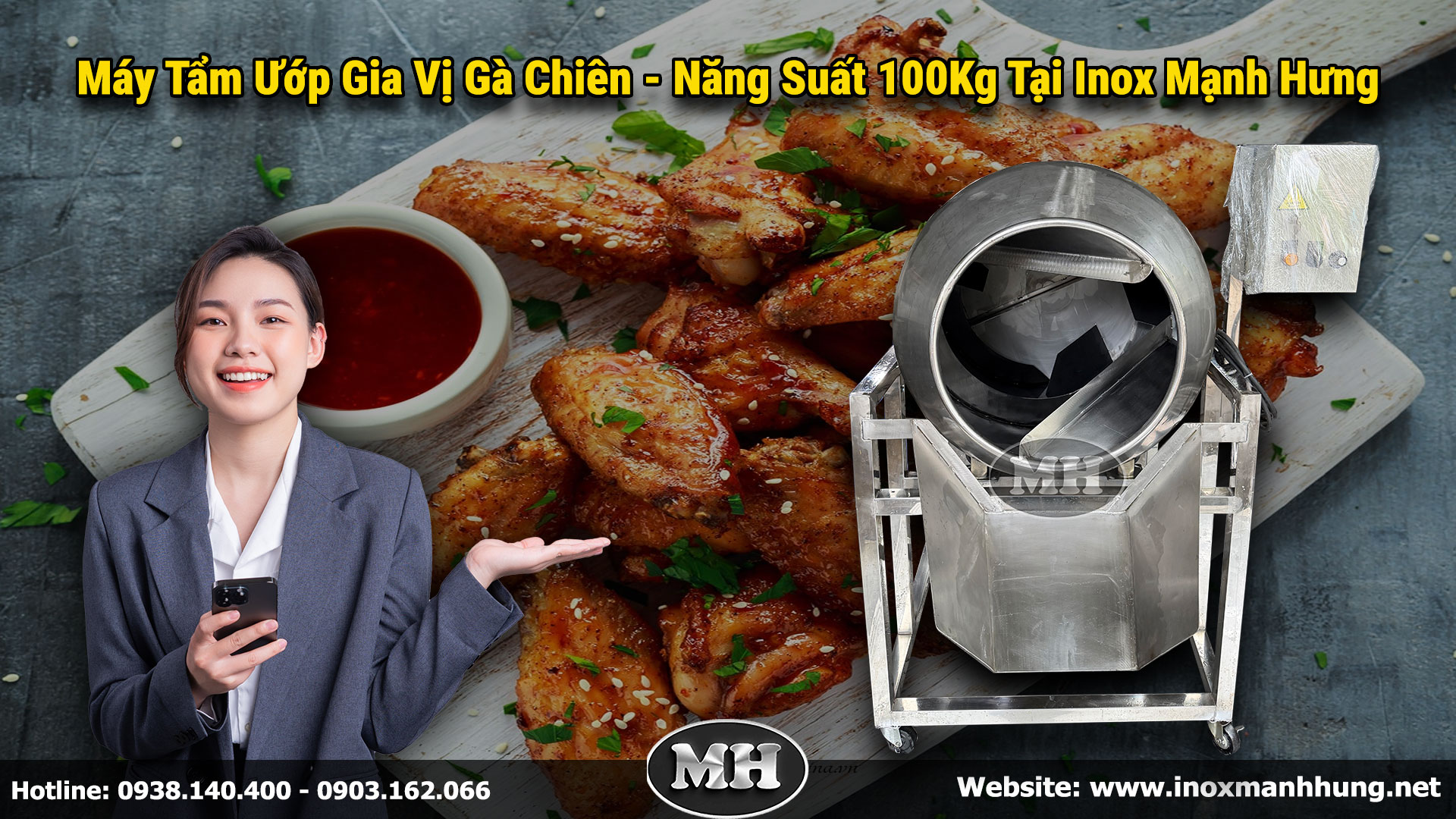 Máy tẩm ướp gia vị gà chiên 100kg - Giải pháp đột phá năng suất cho nhà hàng