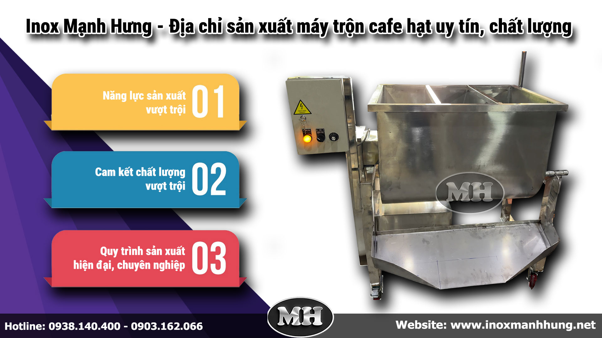 Địa chỉ sản xuất máy trộn cafe hạt uy tín Inox Mạnh Hưng