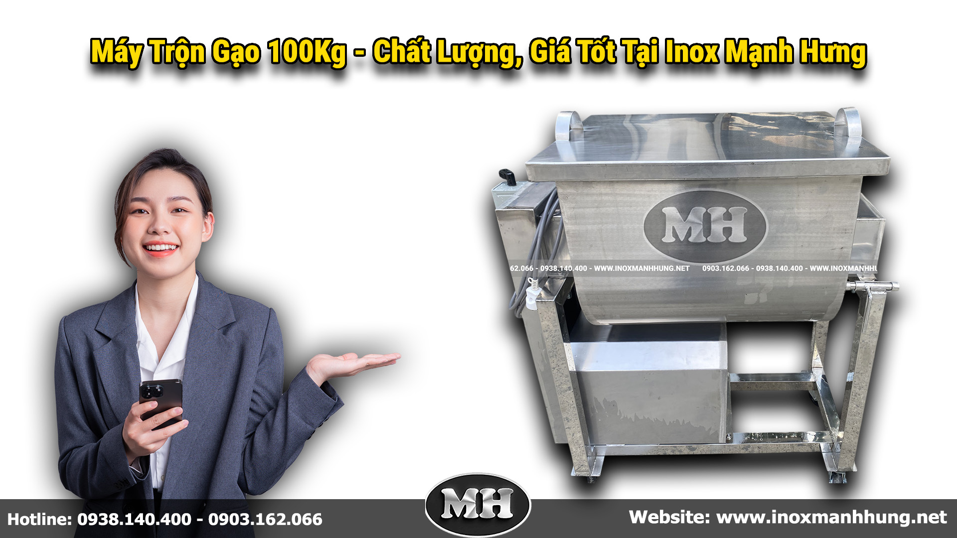 Máy Trộn Gạo Inox 304 công suất 100kg/mẻ do Inox Mạnh Hưng sản xuất