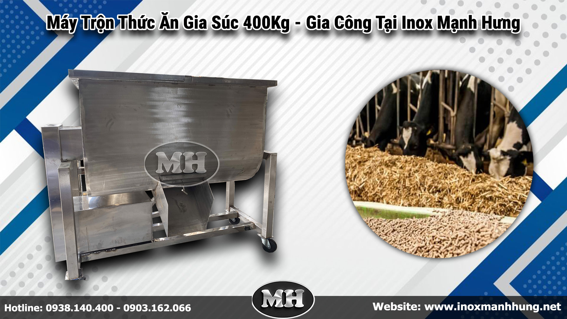 Máy Trộn Thức Ăn Gia Súc 400Kg - Gia Công Tại Inox Mạnh Hưng