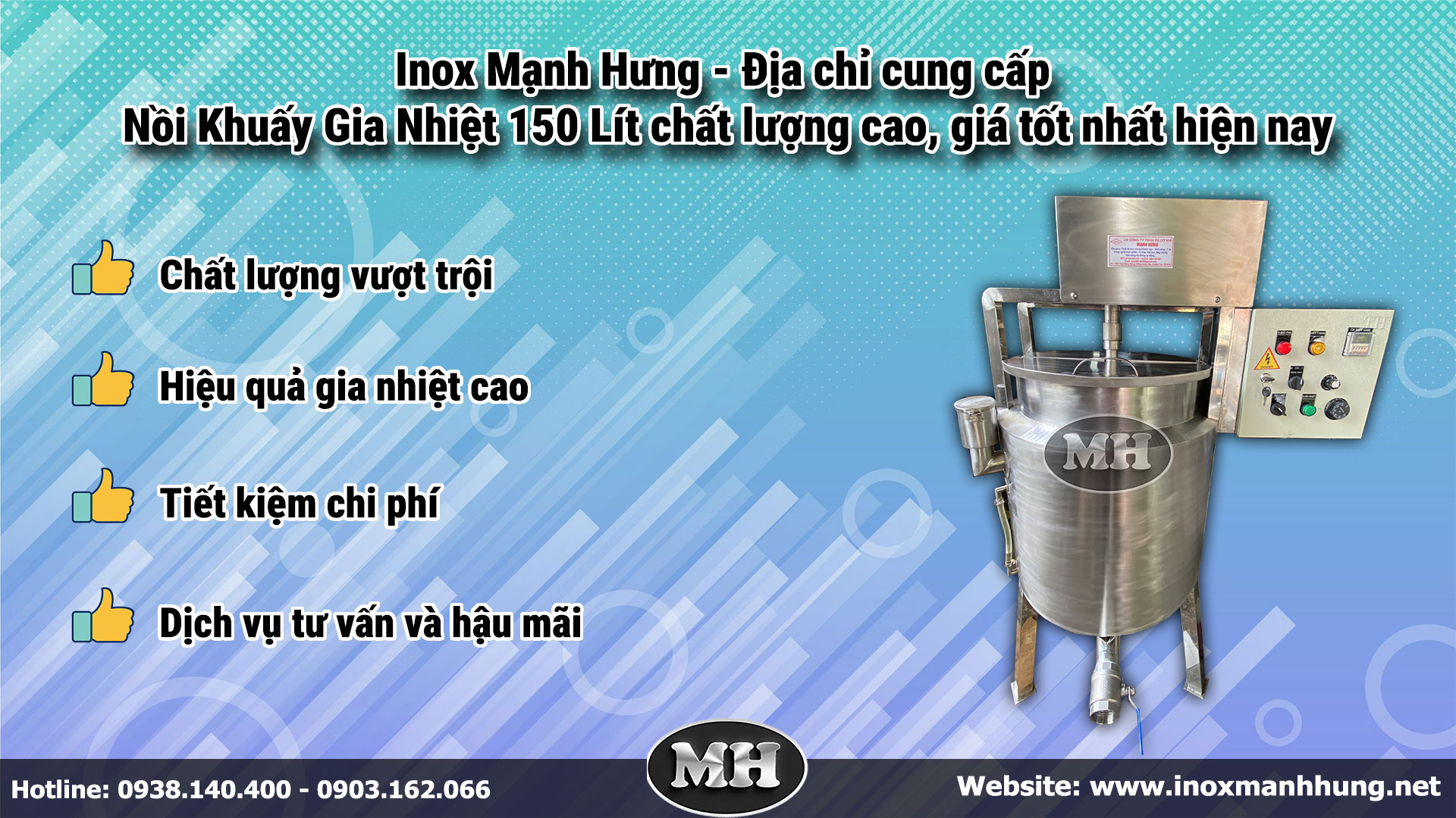 Inox Mạnh Hưng - Địa chỉ cung cấp nồi khuấy gia nhiệt 150 Lít chất lượng cao, giá tốt nhất hiện nay Inox Mạnh Hưng - Địa chỉ cung cấp nồi khuấy gia nhiệt 150 Lít chất lượng cao, giá tốt nhất hiện nay